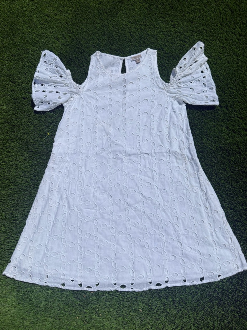 Chelsea28 White Eyelet Cold-Shoulder A-Line Dress